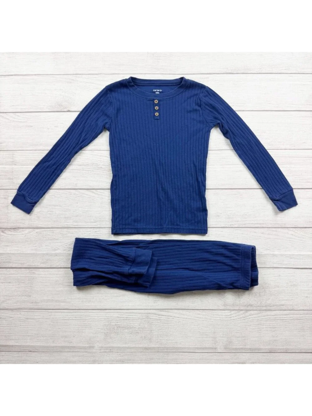 Carter's Boys 2 Piece Blue Henley Rib Knit Pajama Set Long Sleeve 8